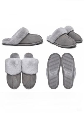 ANN TAYLOR SUEDE MULE WITH FUR CUFF - GRAY 9/10 (NEW WITH TAGS)